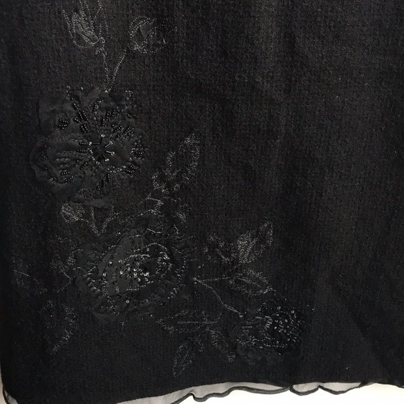 Vintage Wool Skirt with Flower Appliqué and Embroidery Black Pencil Skirt sz S - Picture 3 of 8